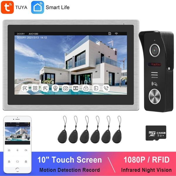 

video door phones tuya ip intercom wifi phone wireless home security system 10 inch touch screen rfid doorbell camera 1080p