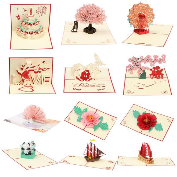 

greeting cards multi-styles handmade laser cut 3d up gift happy birthday postcard valentine's present custom with envelope