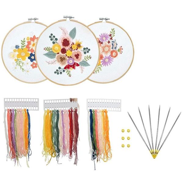 

embroidery starter set 3 pieces, suitable for beginnerscross stitch includes clothes with floral patterns other arts and crafts