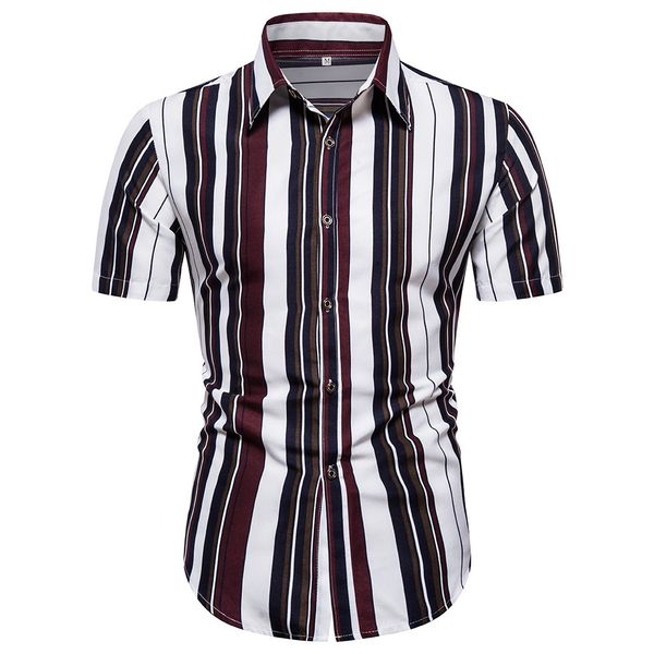 

shirt men's summer striped printed short-sleeved shirt vintage button slim fit business blouse mens shirts casual, White;black
