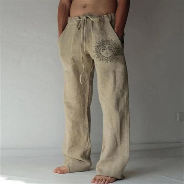 

men's pants retro printed loose tie trousers -selling mid-waist straight-leg spring and summer street plus size clothing 5xl, Black