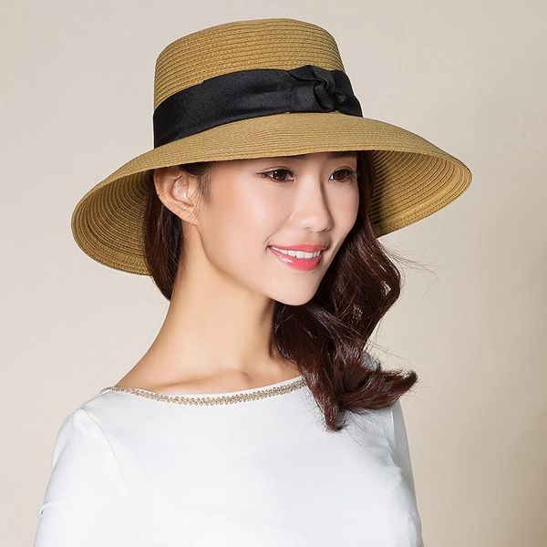 

fashion sunscreen hat wide brim sun beach straw cap girls foldable raffia female students outside travel b7775 hats, Blue;gray