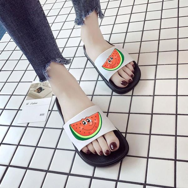 

slippers 2021 fashion watermelon fruit printed women 90's girls harajuku style slide sandals summer ladies, Black