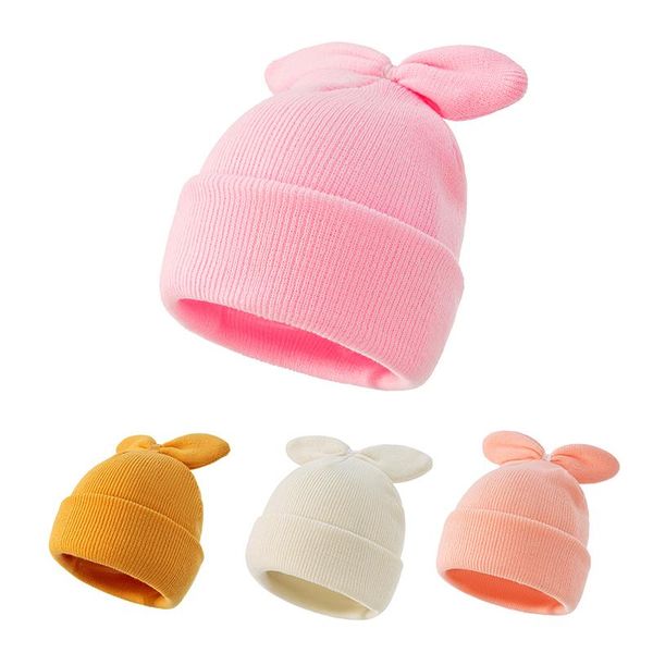 

caps & hats solid color ear baby hat autumn winter warm kid toddler knitted cap soft elastic crochet born girl boy beanies bonnet, Yellow