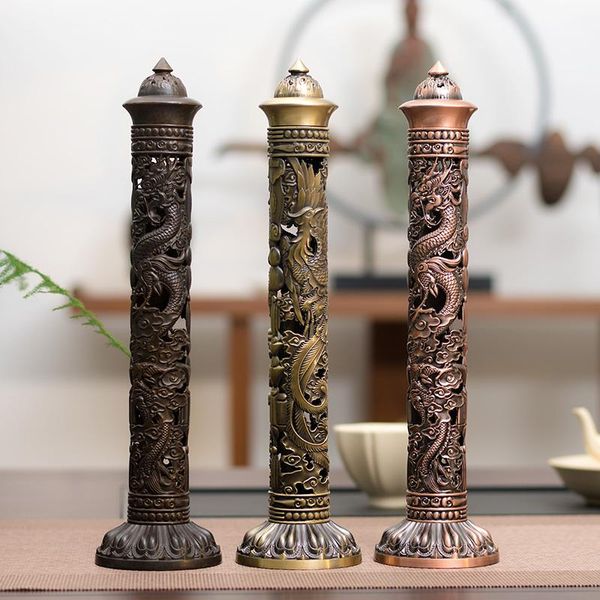 

fragrance lamps pinny metal relief dragon phoenix incense burner retro zen stick censer sandalwood base home decoration accessories