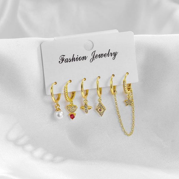 

hoop & huggie fashion pearl star square dangle drop earrings set korean geometric small for women jewelry, Golden;silver