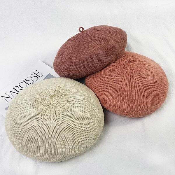 

berets beret summer korean style breathable thin linen japanese wild octagonal painter hat female wear, Blue;gray