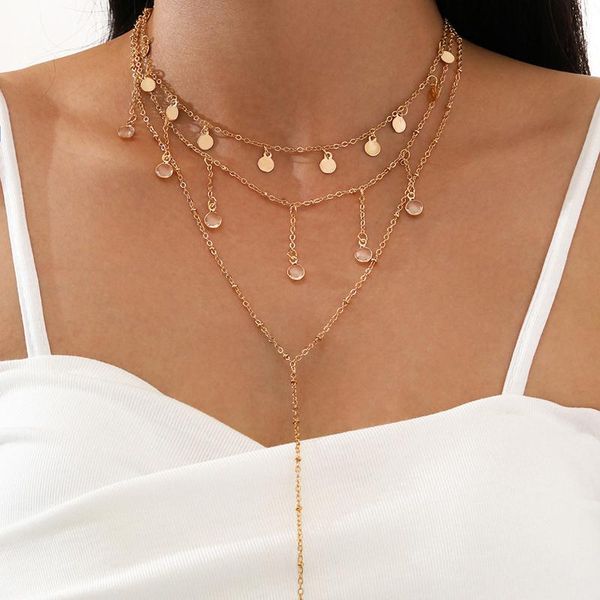 

fashion personality necklace multilayer clavicle chain disc pendant chains, Silver