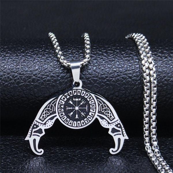 

pendant necklaces olecranon viking vegvisir compass stainless steel necklace men silver color nordic runes odin jewelry joyas n3317s05