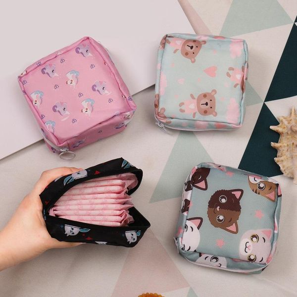 

storage bags portable sanitary napkin bag women makeup outdoor zipper coin purse sundries organizer girls cartoon pouch