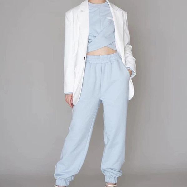 

japanese fashion women suits o-neck long sleeve design short pullovers + casual loose mujer pantalones sweatpants 13a034 women's two pi, White