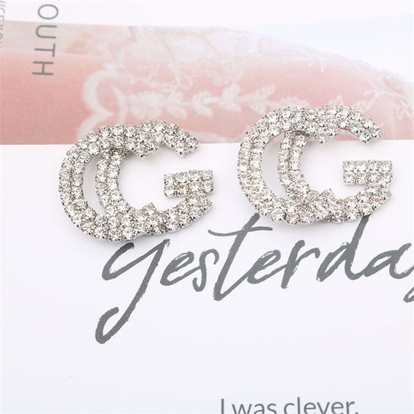 

70% off designer jewelry s925 silver needle short letter diamond inlaid shiny women's fashion net red earrings, Golden