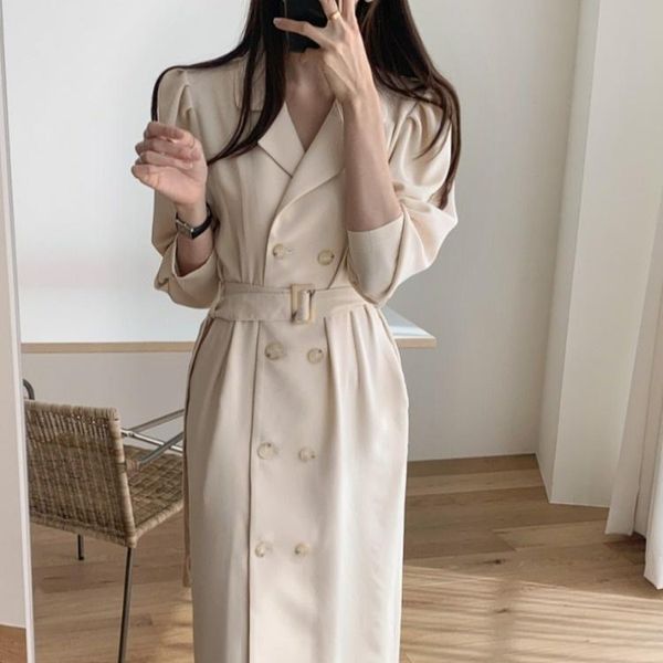 

women's wool & blends korean chic autumn and winter elegant french temperament bubble sleeve double breasted lace up dress coat, Black