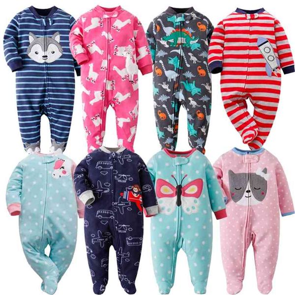 

baby pajamas zipper fleece born baby romper warm winter underwear overalls clothes unicorn infants 210816, Blue