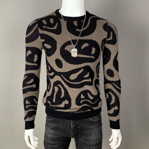 

tee korean style shirt male smiley face jacquard tide brand couple heing folded knitted sweater autumn and winter 2021 new, White;black