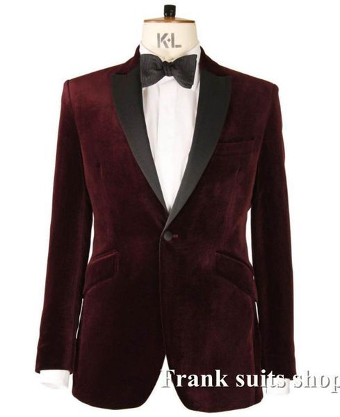 

tailor made slim fit shawl lapel groomsman burgundy velvet jacket with black pants party blazer men suits wedding groom men's & blazers, White;black