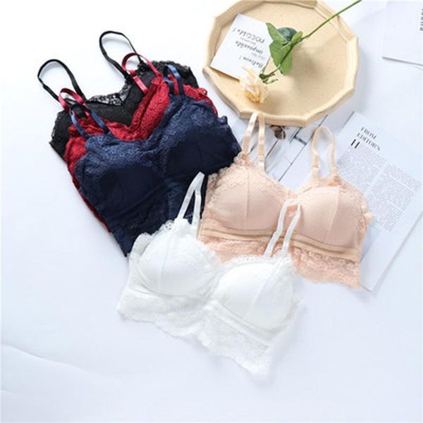 Bustiers espartilhos lace sutiã sexy top peito envoltório fino alça de ombro beleza traseira underwear enrugado envolto fio womens free