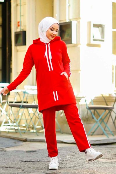 

2 pieces women sweatshirt tunic and pants set islamic muslim clothing made in turkey winter spring collection14030, White