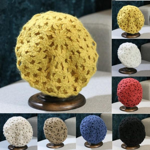 

beanies knitted hat winter for women beret autumn woolen handmade crocheted warm cap to keep retro art hedging