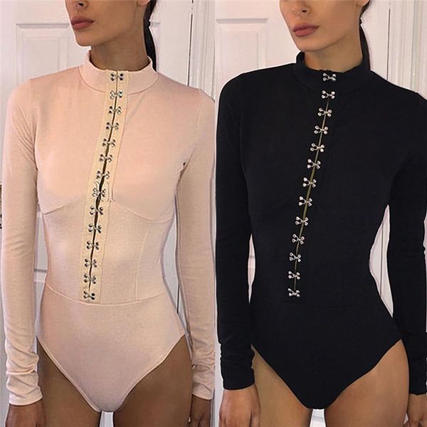 

women's jumpsuits & rompers women button jumpsuit crop bodysuit casual playsuit party lady romper long sleeve overalls for, Black;white