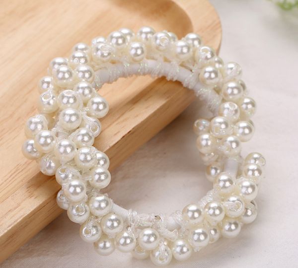 

full pearl girl flower hair circle rubber band head rope, Slivery;white