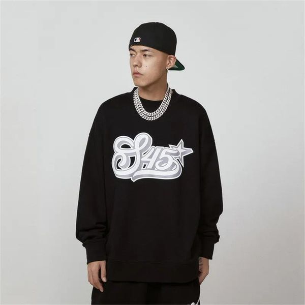 

men's hoodies & sweatshirts sweatshirt autumn winter round neck long-sleeved t-shirt y2k hoodie harajuku fashion plus velvet couple str, Black