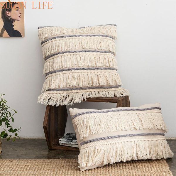 

cushion/decorative pillow beige cushion cover tassels fringe grey cotton linen embroidery 30x50cm/45x45cm for sofa bed chair home decorative