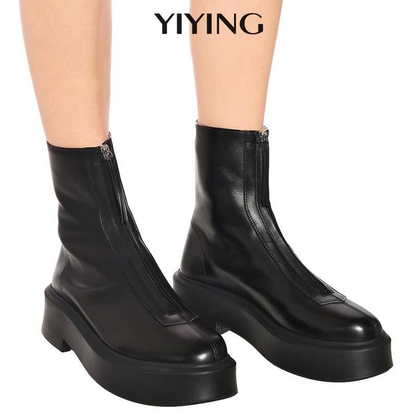 

designer front zipper ankle boots for women 2021 chunky platform woman punk fashion ladies shoes, Black