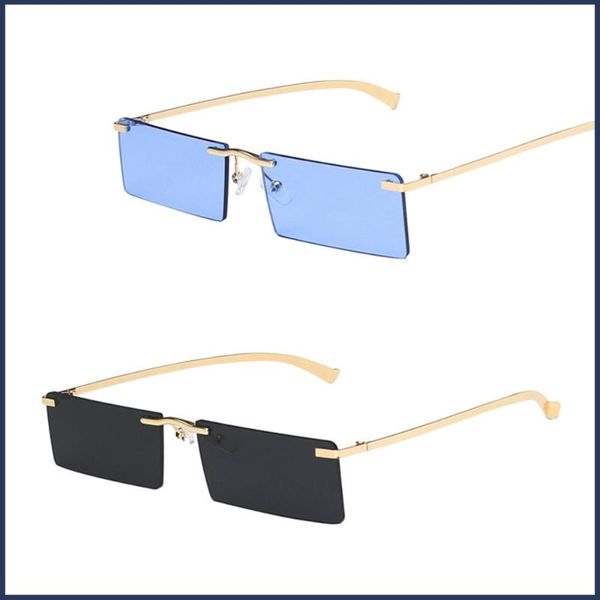 

sunglasses frameless women men retro square decorative yellow black brown pink transparent sun protective glasses eyewear, White;black