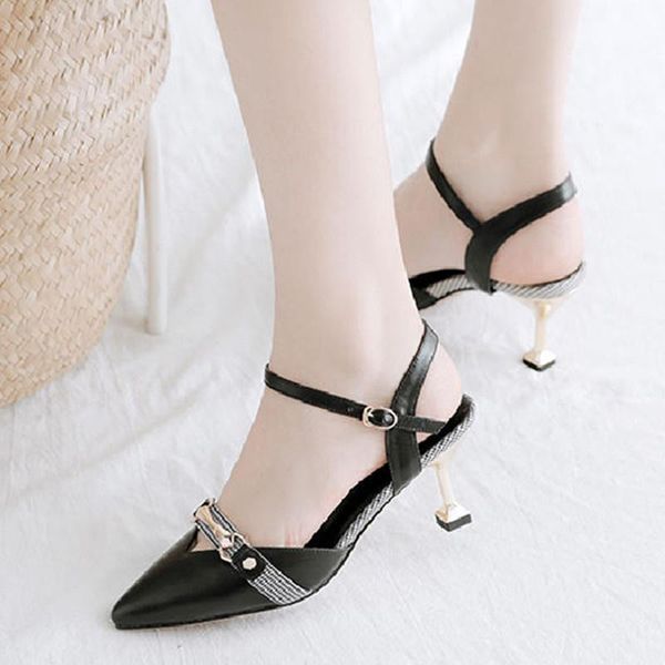 

dress shoes lady cute black pointed toe pu leather buckle strap stiletto heels for office party night club heel