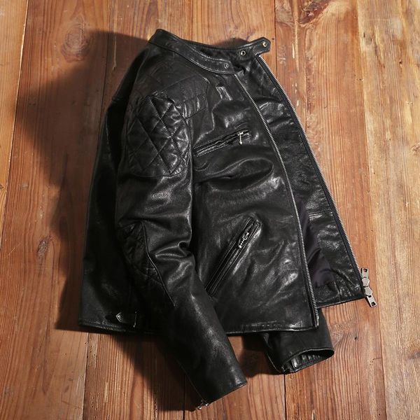 

men's leather & faux 2021 black motorcycle style genuine jacket men plus size 5xl real natural sheepskin spring slim fit short biker co