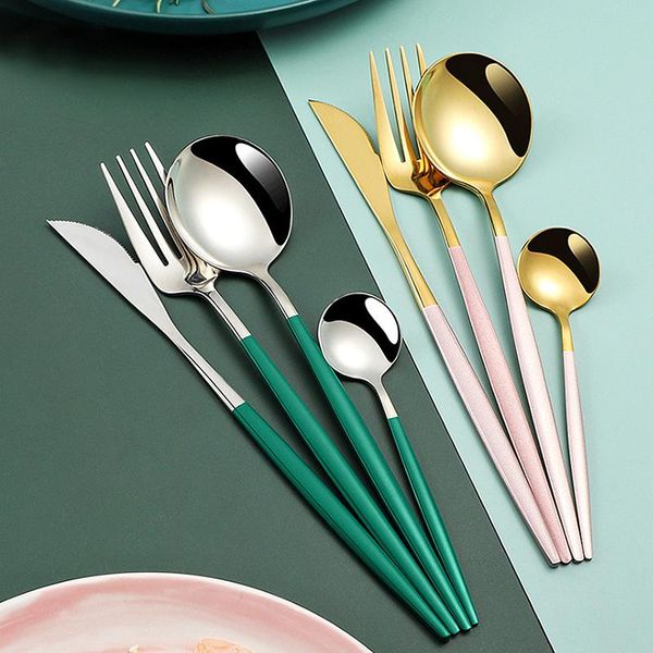 

dinnerware sets 4pcs/set colorful cutlery set 18/10 stainless steel silverware flatware dinner knife fork spoon drop