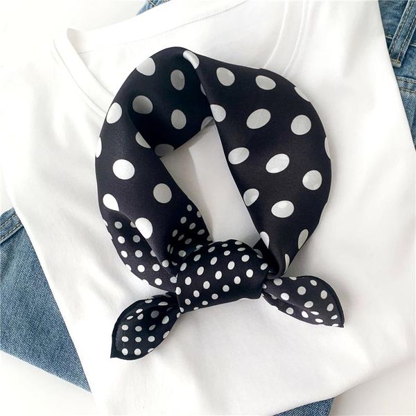 

scarves 100% natural silk scarf small square neck hair band polka dot 2021 spring bandan female foulard kerchief tie, Blue;gray