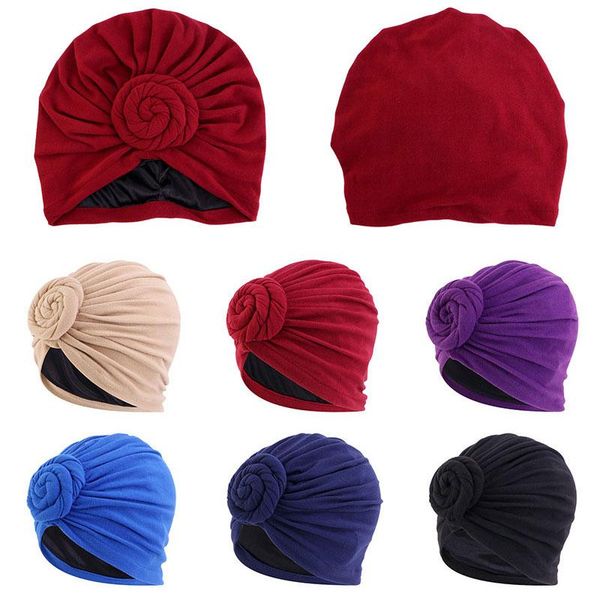 

ethnic clothing comfortable flower turban cap style solid color multi-color chemotherapy breathable simple soft hat, Red