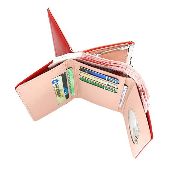 

wallets 2021 women short wallet girls creative buckle purse change id card coin pocket simple style holders, Red;black