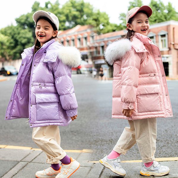 

jacket for girls new winter girls mid-length coat children's down jacket thickened fur collar jacket children's clothing, Blue;gray