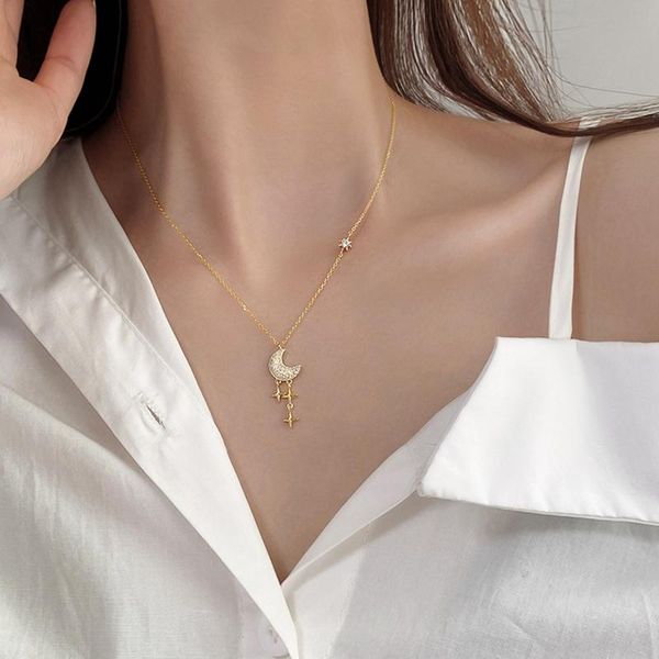 

pendant necklaces trendy diamond star with moon necklace tassel fashion jewelry wedding party accessories, Silver