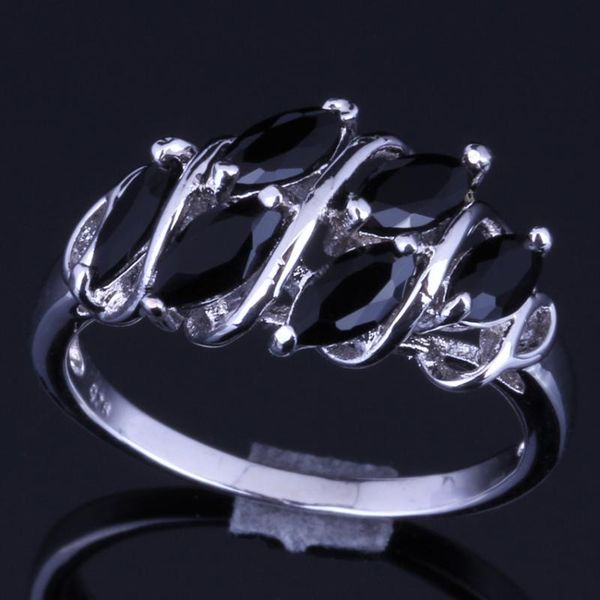 

cluster rings terrific black cubic zirconia silver plated ring v0126, Golden;silver