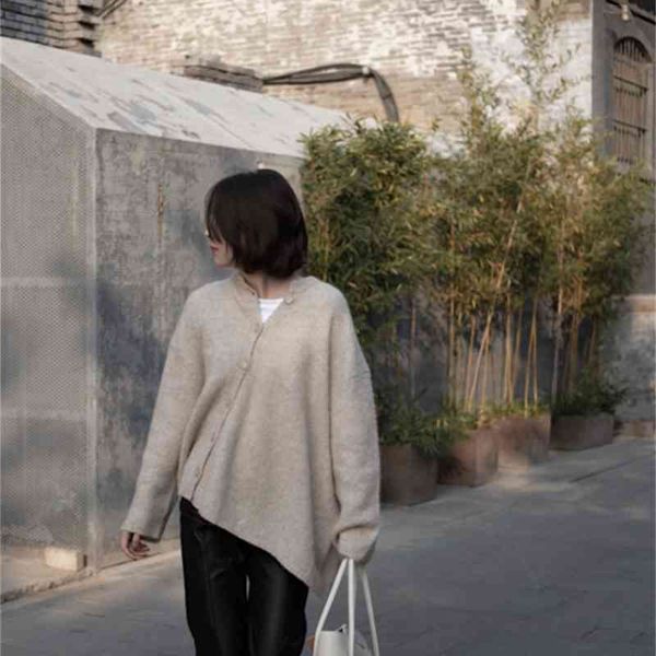 

sweater 2021 autumn/ winter loose diagonal button asymmetric yxz7, White;black