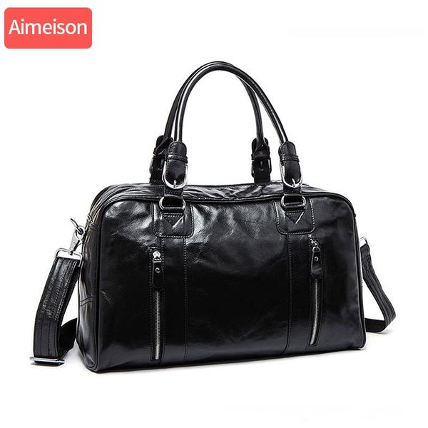 

duffel bags men genuine leather travel real bag big vintage crazy horse zip around weekend messenger