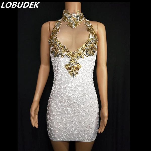 

casual dresses summer gold white rhinestones mesh sleeveless women short dress fashion birthday celebrate prom outfit singer host stage cost, Black;gray