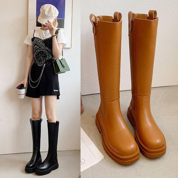 

boots women over knee female shoes clogs platform round toe luxury designer boots-women zipper over-the-knee ladies autumn rubbe, Black