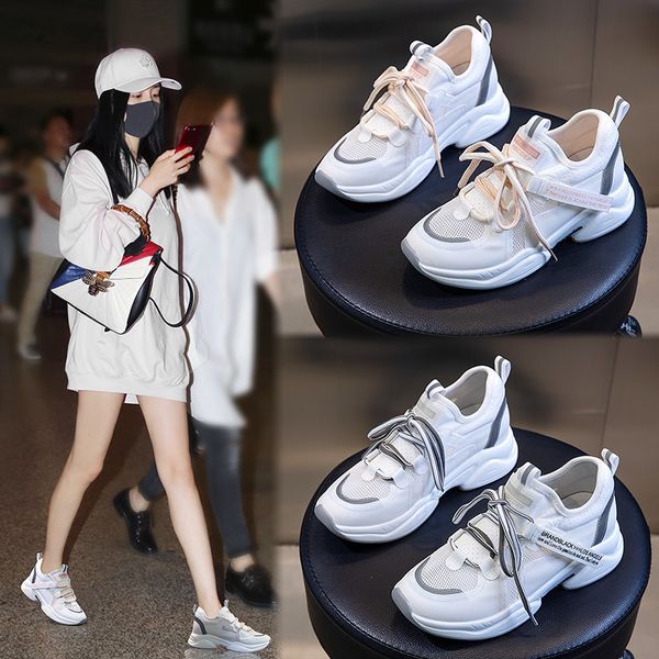 

summer breathable daddy shoes women's korean version versatile thick soled small white casual shallow mouth, Black;white