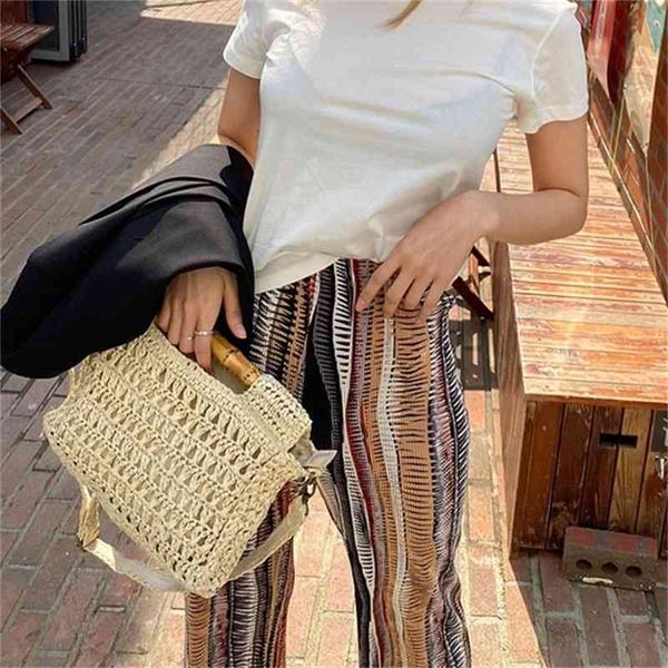 

evening bags fashion bamboo handle straw bags designer women hand luxury wicker woven shoulder summer beach rattan purses large tote tvfa