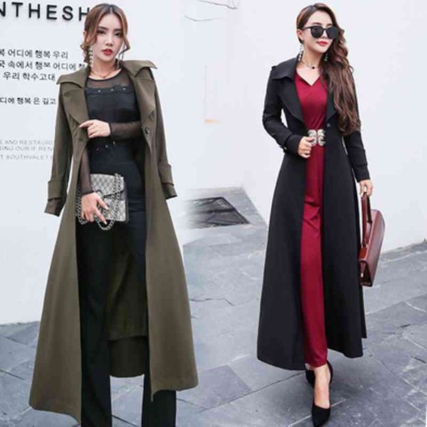 

women's trench coats plus size coat women new autumn long windbreaker female army green black outerwear sobretudo feminino 4xl 5xl, Tan;black