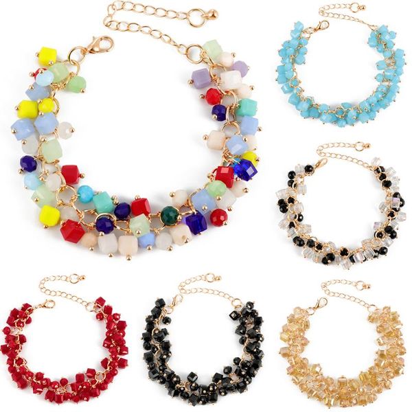 Очарование браслетов Bohemian Diy Gold Chain Crystal Bead Set для женщин для женщин модная ручная ручная упаковка браслеты браслеты 2021 г. 2021