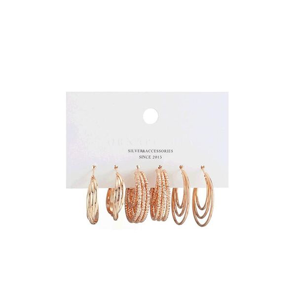 

hoop & huggie ins personality vintage style earrings set fashion geometric circle earring charms minimalist jewelry gift, Golden;silver