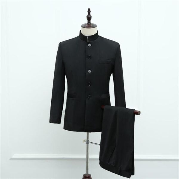 

men's suits & blazers chinese tunic mens traje de hombre para boda gitana black costume male youth stand collar tang host stage chorus, White;black