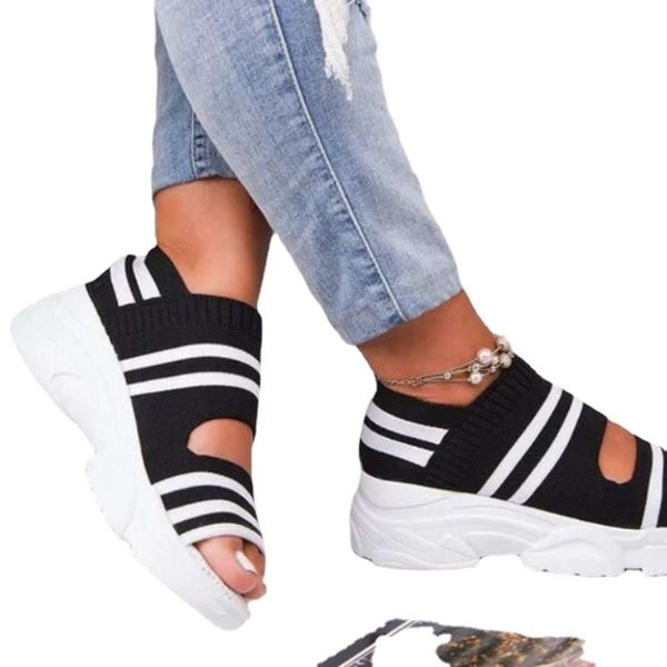 

sandals women summer casual flat platforms shoes female outdoor sandal buckle strap low heel thick bottom, Black