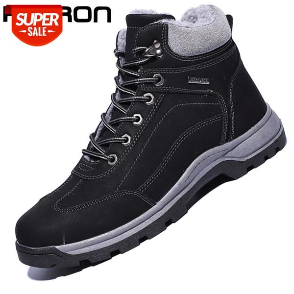 

men boots leather casual ankle boots men winter working shoes military fur warm snow for botas zapatos hombre #by2n, Black